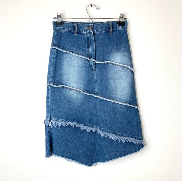 Vintage Y2k Junaly Asymmetrical Denim Midi Skirt - Picture 2 of 13